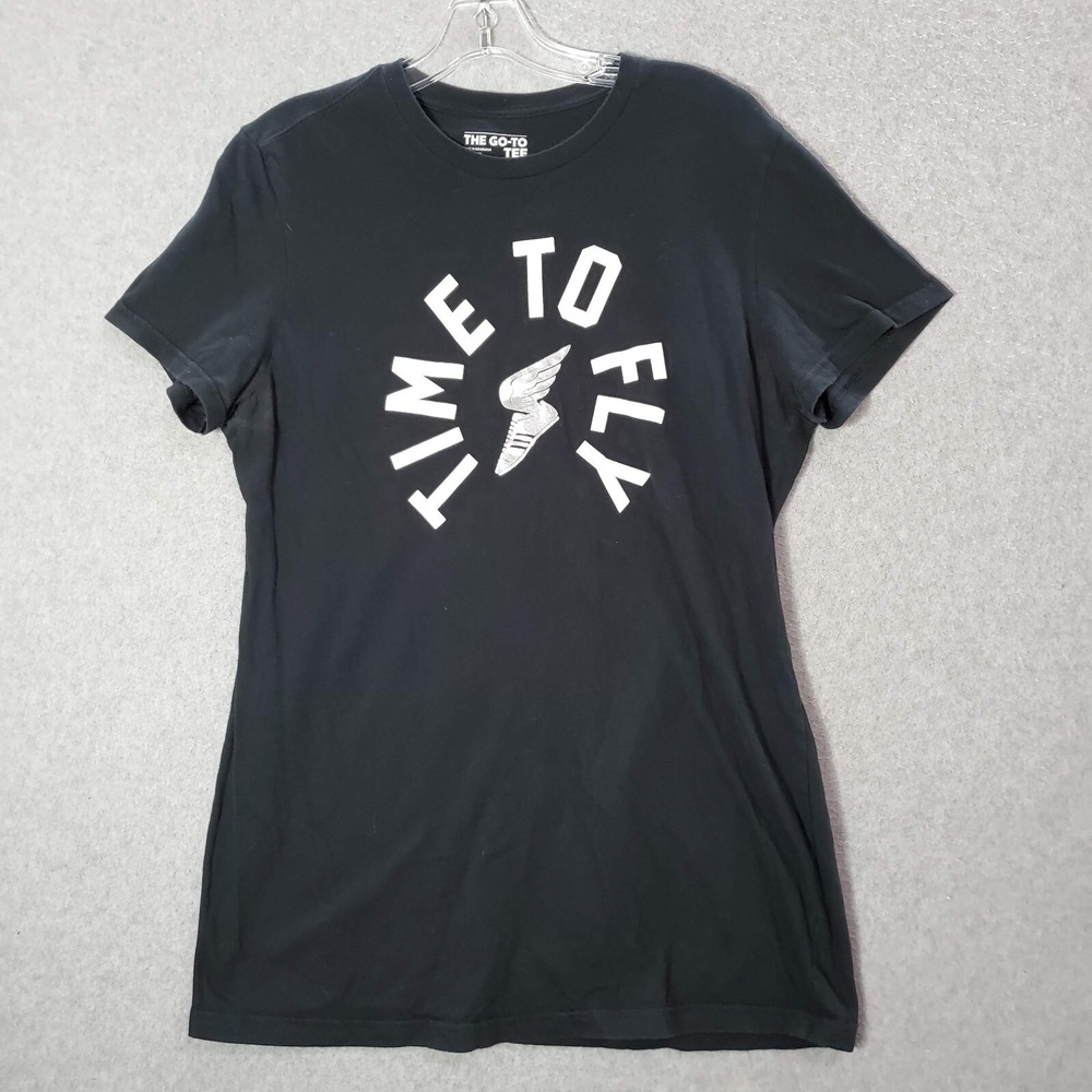 Adidas Women Top XL Black Shirt Time To Fly Graphic Short Sleeve Crew Neck READ